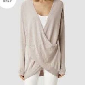 AllSaints Twist Jumper sweater deep V-neck twist detail Beige SZ S